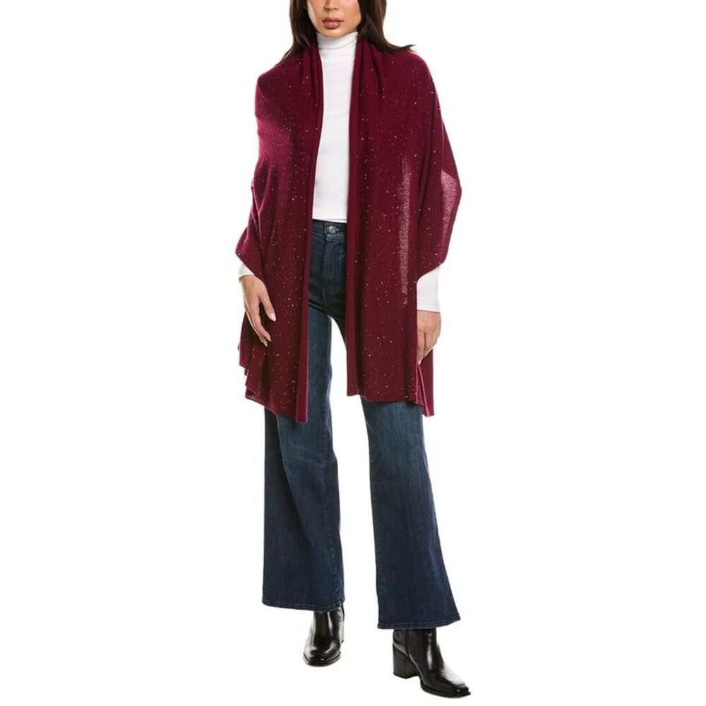 Sofiacashmere Lightweight Sequin Wool & Cashmere-Blend Wrap, Red